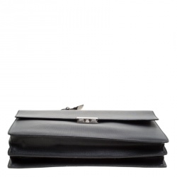 Gucci Black Textured Leather Double Gusset Briefcase 