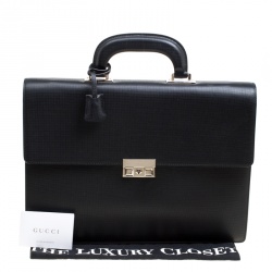 Gucci Black Textured Leather Double Gusset Briefcase 