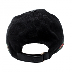 مملوكة مسبقًا Gucci Black Guccissima Canvas Web Detail Baseball Cap L