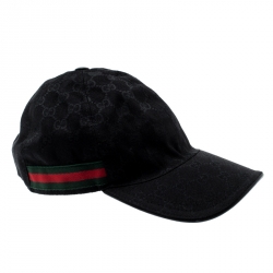 مملوكة مسبقًا Gucci Black Guccissima Canvas Web Detail Baseball Cap L