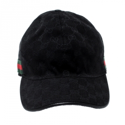 مملوكة مسبقًا Gucci Black Guccissima Canvas Web Detail Baseball Cap L