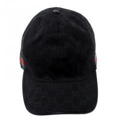 مملوكة مسبقًا Gucci Black Guccissima Canvas Web Detail Baseball Cap L