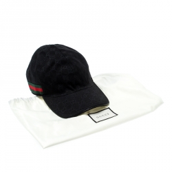 مملوكة مسبقًا Gucci Black Guccissima Canvas Web Detail Baseball Cap L