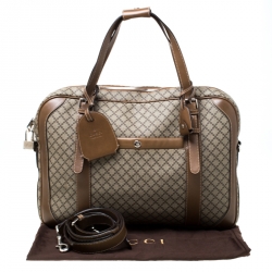 Gucci Beige/Tan Diamante Canvas and Leather Zip Pocket Briefcase