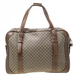 Gucci Beige/Tan Diamante Canvas and Leather Zip Pocket Briefcase