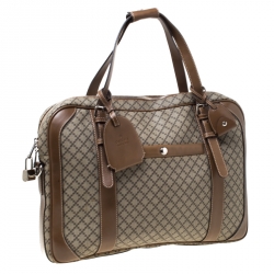 Gucci Beige/Tan Diamante Canvas and Leather Zip Pocket Briefcase