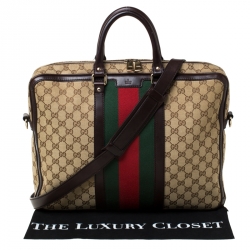 Gucci Beige/Ebony GG Monogram Web Canvas and Leather Briefcase