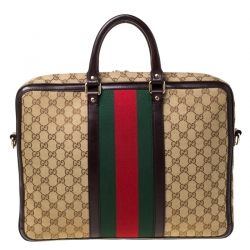 Gucci Beige/Ebony GG Monogram Web Canvas and Leather Briefcase
