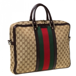 Gucci Beige/Ebony GG Monogram Web Canvas and Leather Briefcase