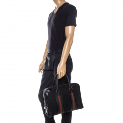 Gucci Black GG Canvas and Leather Web Travel Bag