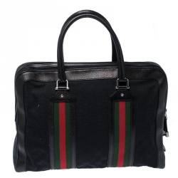 Gucci Black GG Canvas and Leather Web Travel Bag