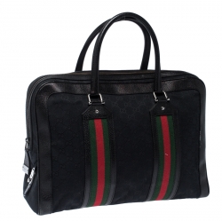 Gucci Black GG Canvas and Leather Web Travel Bag