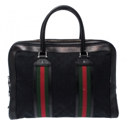 Gucci Black GG Canvas and Leather Web Travel Bag