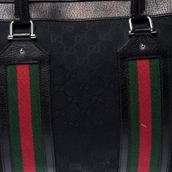 Gucci Black GG Canvas and Leather Web Travel Bag