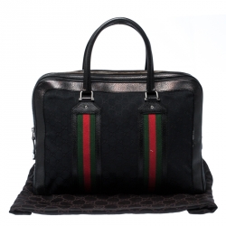 Gucci Black GG Canvas and Leather Web Travel Bag