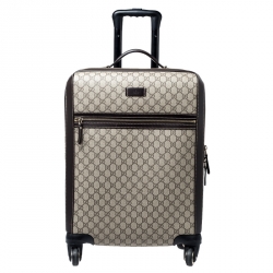 GUCCI GG Supreme Monogram Four Wheel Carry On Suitcase White Brown 1173515