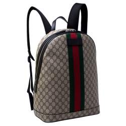 Gucci Beige GG Supreme Canvas Web Backpack