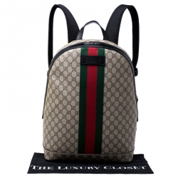 Gucci Beige GG Supreme Canvas Web Backpack