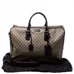 Gucci Beige/Brown Coated Canvas and Leather Weekender Travel Bag