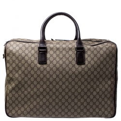 Gucci Beige/Brown Coated Canvas and Leather Weekender Travel Bag