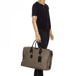 Gucci Beige/Brown Coated Canvas and Leather Weekender Travel Bag