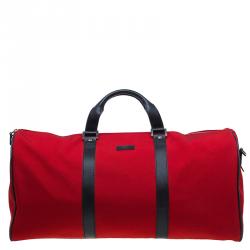 Pre Owned Gucci Red Nylon Travel Boston Bag