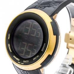 Pre Owned Gucci Black Gold-Plated Steel and Rubber I-Gucci Men's Wristwatch 49MM