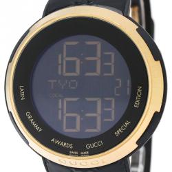 Pre Owned Gucci Black Gold-Plated Steel and Rubber I-Gucci Men's Wristwatch 49MM