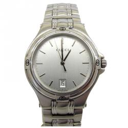 Gucci Silver Stainless Steel 9040M Round Men's Wristwatch 34MM