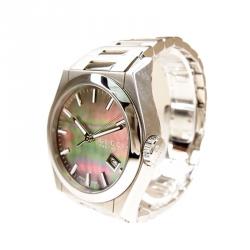 Pre Owned Gucci Silver Stainless Steel Pantheon Black Shell Men's Wristwatch 36mm