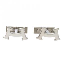 Hermes Smiley H Brushed Palladium Plated Cufflinks