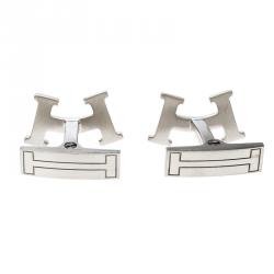 Hermes Smiley H Brushed Palladium Plated Cufflinks