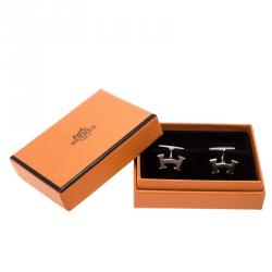 Hermes Smiley H Brushed Palladium Plated Cufflinks