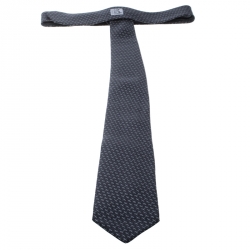 Pre Owned Hermes Grey Printed Silk Accroche Moi Tie