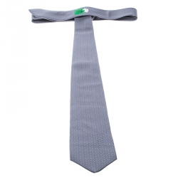 Pre Owned Hermes Grey Printed Silk Heavy Twill Poker Tie 