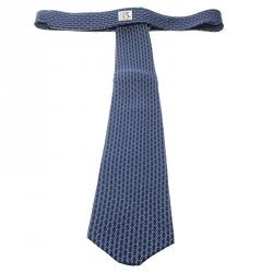 Pre Owned Hermes Navy Blue Angled H Print Silk Tie