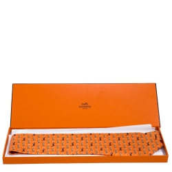 Pre Owned Hermès Orange Monkey and Tiger Print Silk Twill Tie