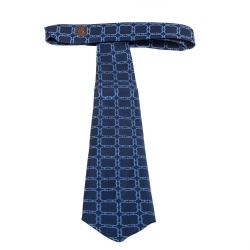 Pre Owned Hermès Marine Blue H Patterned Jacquard Silk Tie