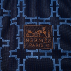 Pre Owned Hermès Marine Blue H Patterned Jacquard Silk Tie