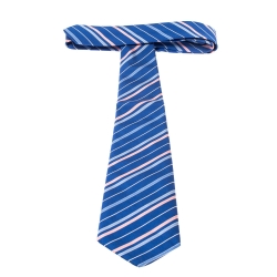 Pre Owned Hermes Blue Diagonal Striped Traditional Cotton & Silk Tie