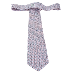 Pre Owned Hermes Pale Pink Penguin Print Traditional Silk Tie