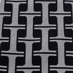 Pre Owned Hermès Noir and Perle H Patterned Jacquard Silk Tie