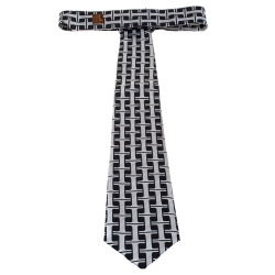 Pre Owned Hermès Noir and Perle H Patterned Jacquard Silk Tie