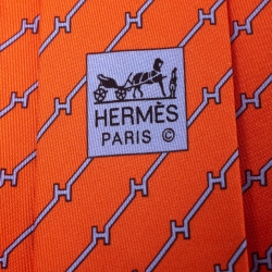 Pre Owned Hermès Orange and Blue H Printed Silk Twill Tie