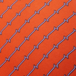 Pre Owned Hermès Orange and Blue H Printed Silk Twill Tie