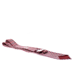 Pre Owned Hermès Red and White Geometric Motif Print Silk Twill Tie