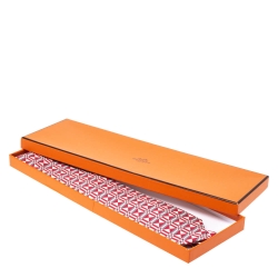 Pre Owned Hermès Red and White Geometric Motif Print Silk Twill Tie