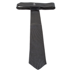 Pre Owned Hermes Black Faconnee H Jacquard Classic Silk Tie