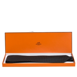 Pre Owned Hermes Black Faconnee H Jacquard Classic Silk Tie