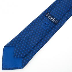 Hermes Blue Hexagon 'H' Print Silk Tie